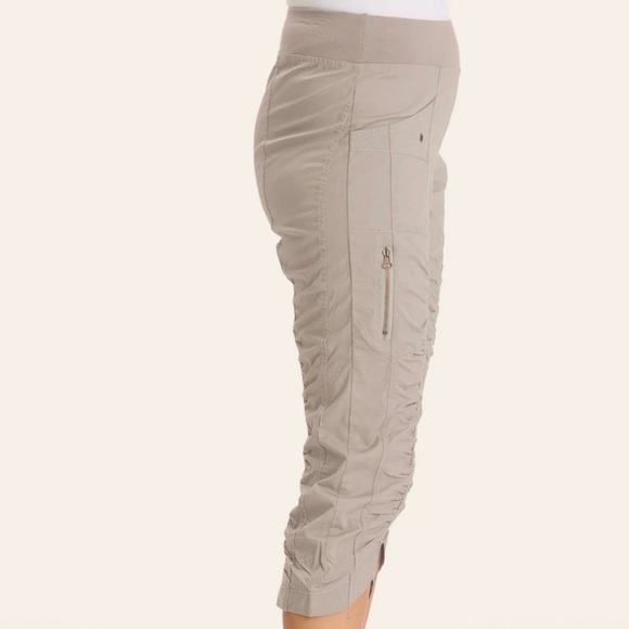 XCVI Wearables Iris Crop Pants XL Ruched Cropped Capri Pull On Tan Light Brown - Picture 2 of 14